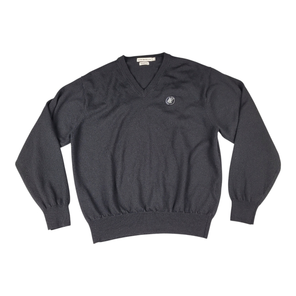 Peter Millar Men's Sweater L Large 100% Merino Wool Black V-Neck  Golf Preppy